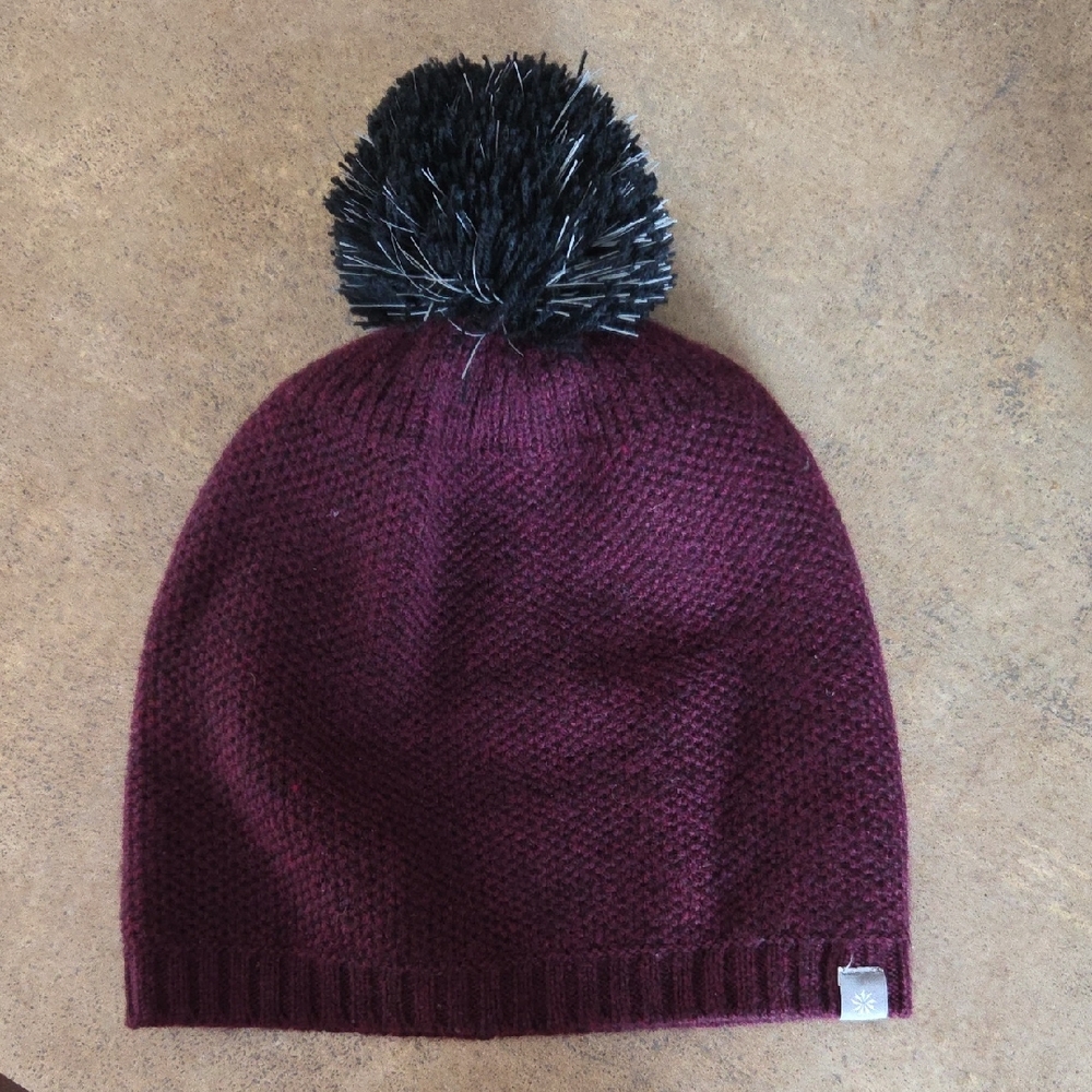 Athleta Burgundy Knit Hat with Black Pom